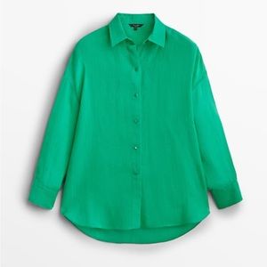 NWT Massimo Dutti ramie shirt green size 6